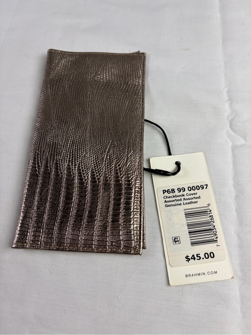 Brahmin Metallic Taupe Lizard-Embossed Leather Checkbook Cover
